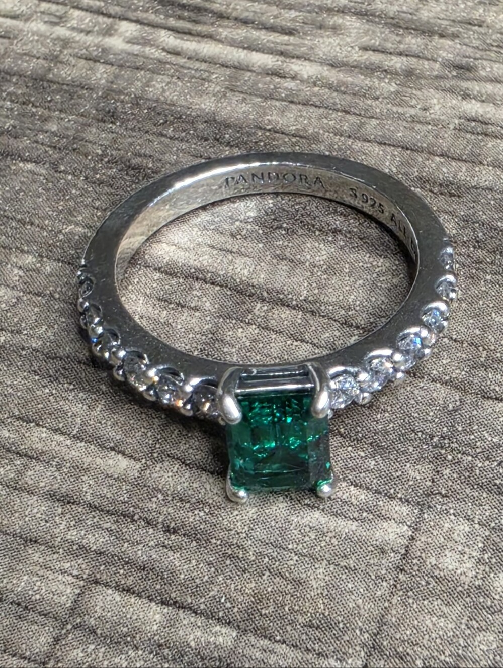 Authentic Pandora Rectangular Sparkling Green Halo Ring Sterling silver